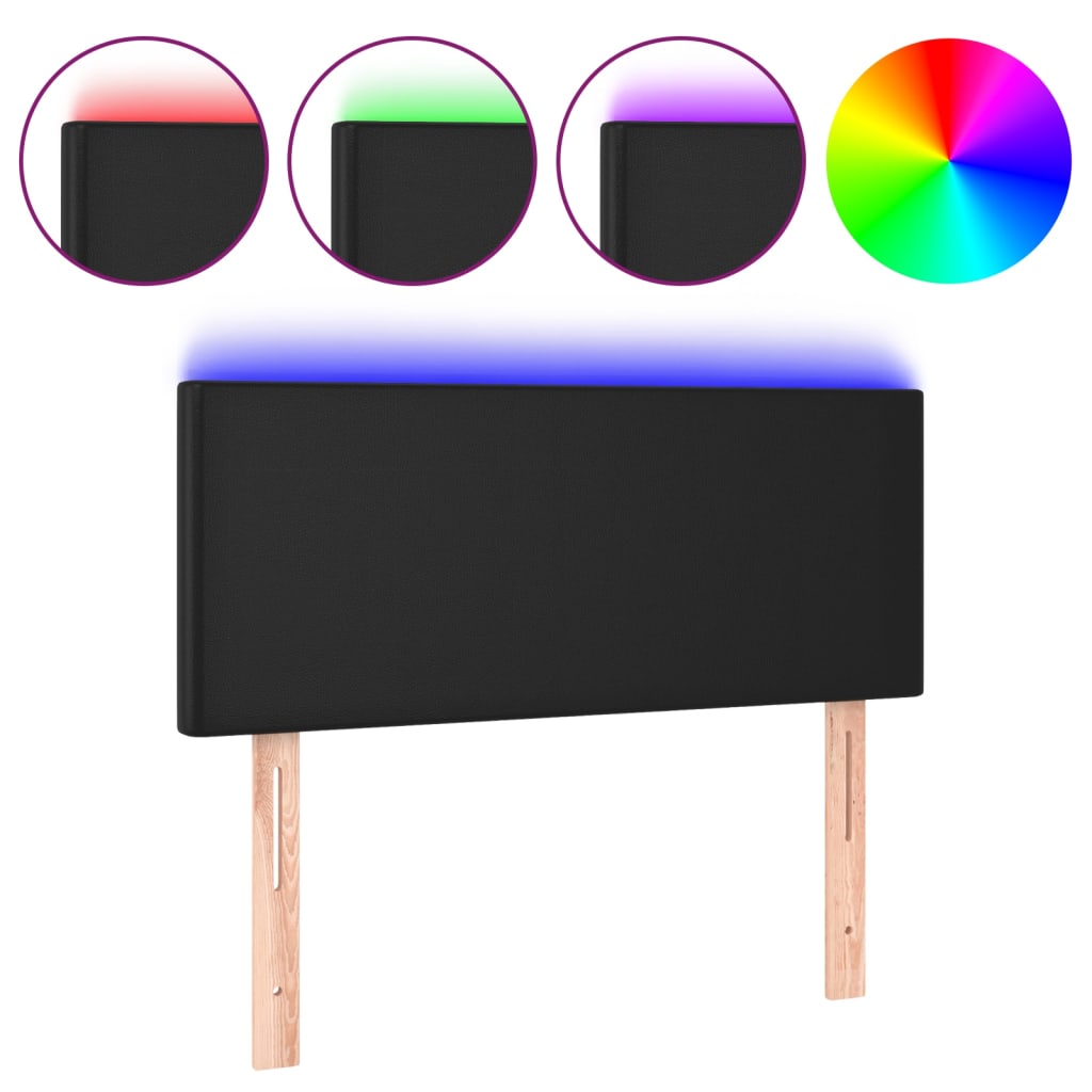 vidaXL Cabeceira de cama c/ LED couro artificial 90x5x78/88 cm preto