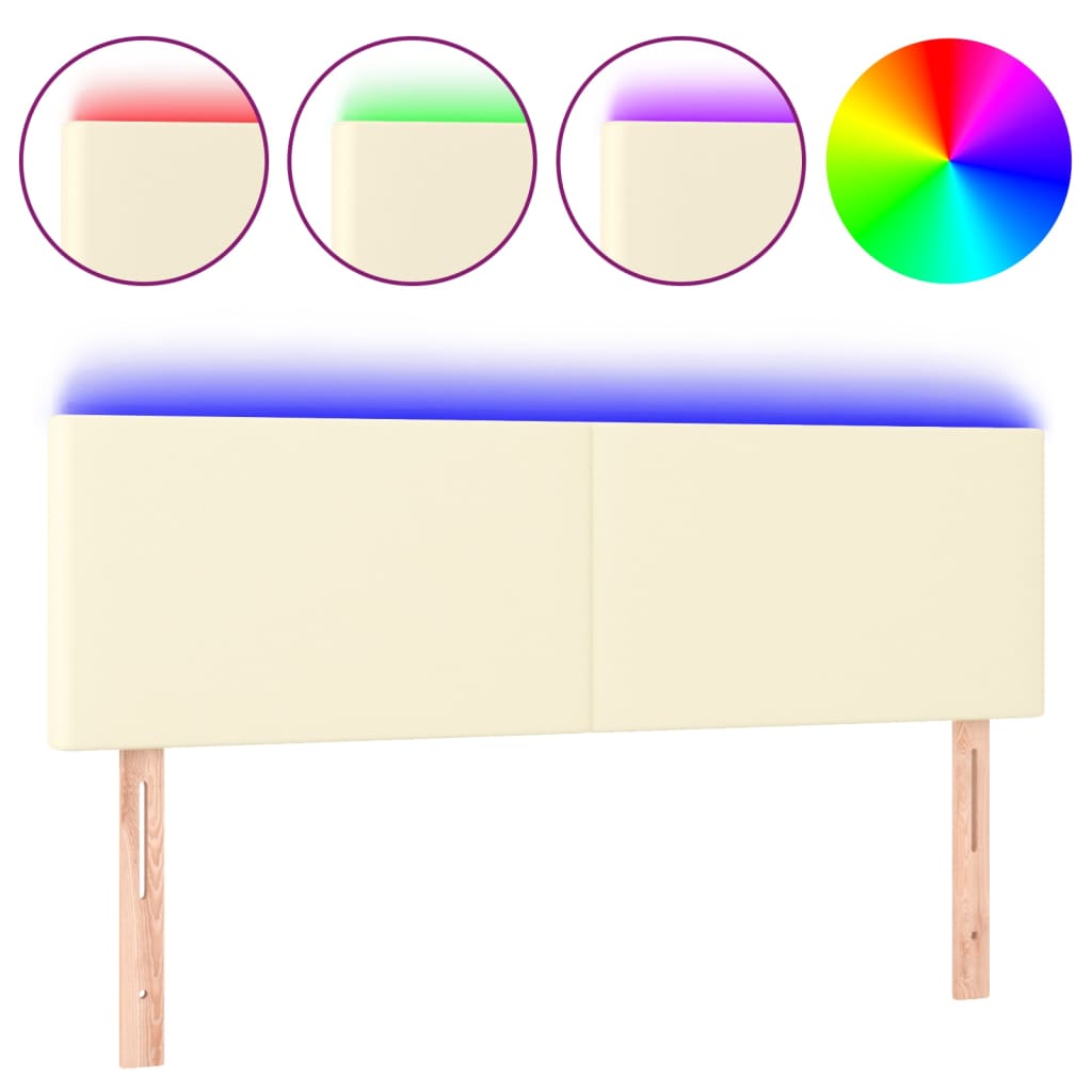 vidaXL Cabeceira de cama c/ LED 144x5x78/88 cm couro artificial creme