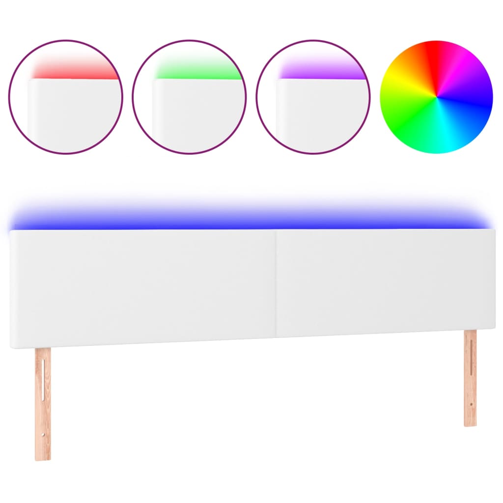 vidaXL Cabeceira de cama c/ LED couro artificial 180x5x78/88 cm branco