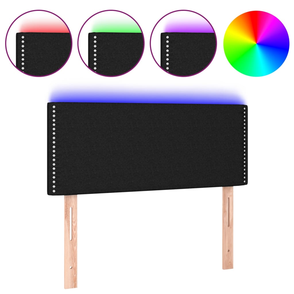 vidaXL Cabeceira de cama c/ luzes LED tecido 100x5x78/88 cm preto