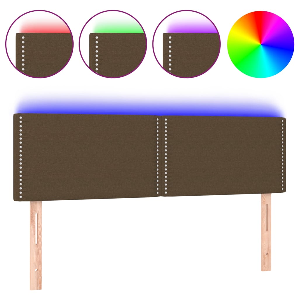 vidaXL Cabeceira de cama c/ luzes LED tecido 144x5x78/88 cm castanho