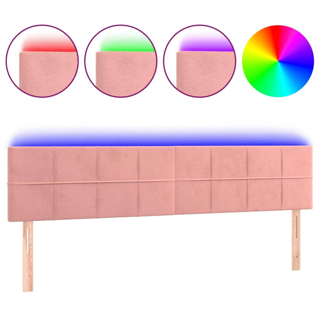 vidaXL Cabeceira de cama c/ luzes LED veludo 180x5x78/88 cm rosa