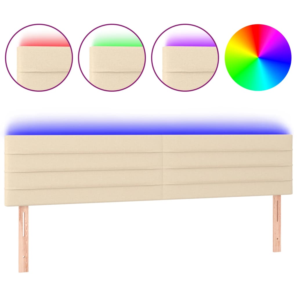 vidaXL Cabeceira de cama c/ luzes LED tecido 180x5x78/88 cm cor creme