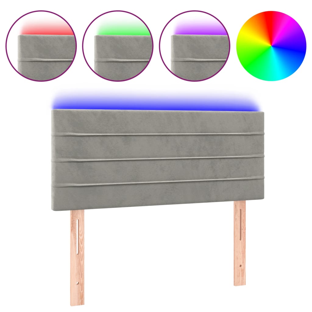 vidaXL Cabeceira de cama c/luzes LED veludo 100x5x78/88 cm cinza-claro