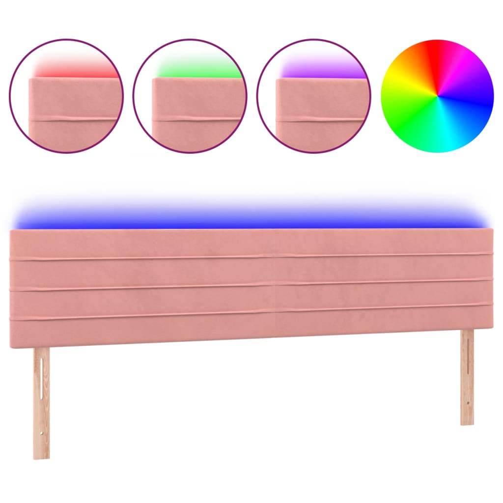 vidaXL Cabeceira de cama c/ luzes LED veludo 160x5x78/88 cm rosa