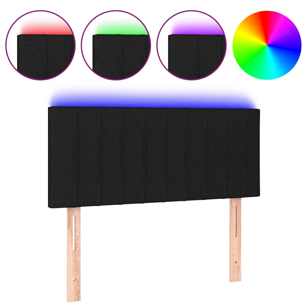 vidaXL Cabeceira de cama c/ luzes LED tecido 90x5x78/88 cm preto