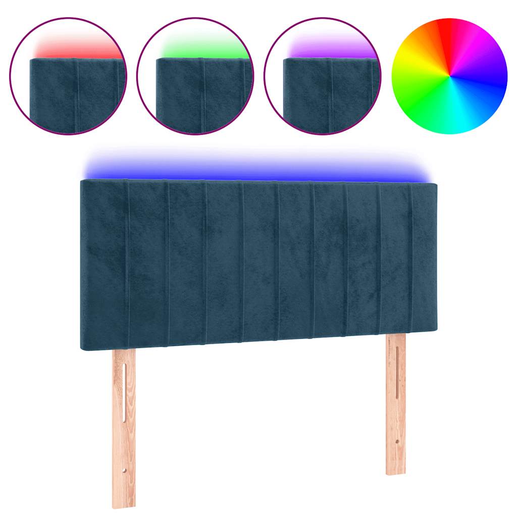 vidaXL Cabeceira de cama c/ luzes LED veludo 100x5x78/88cm azul-escuro