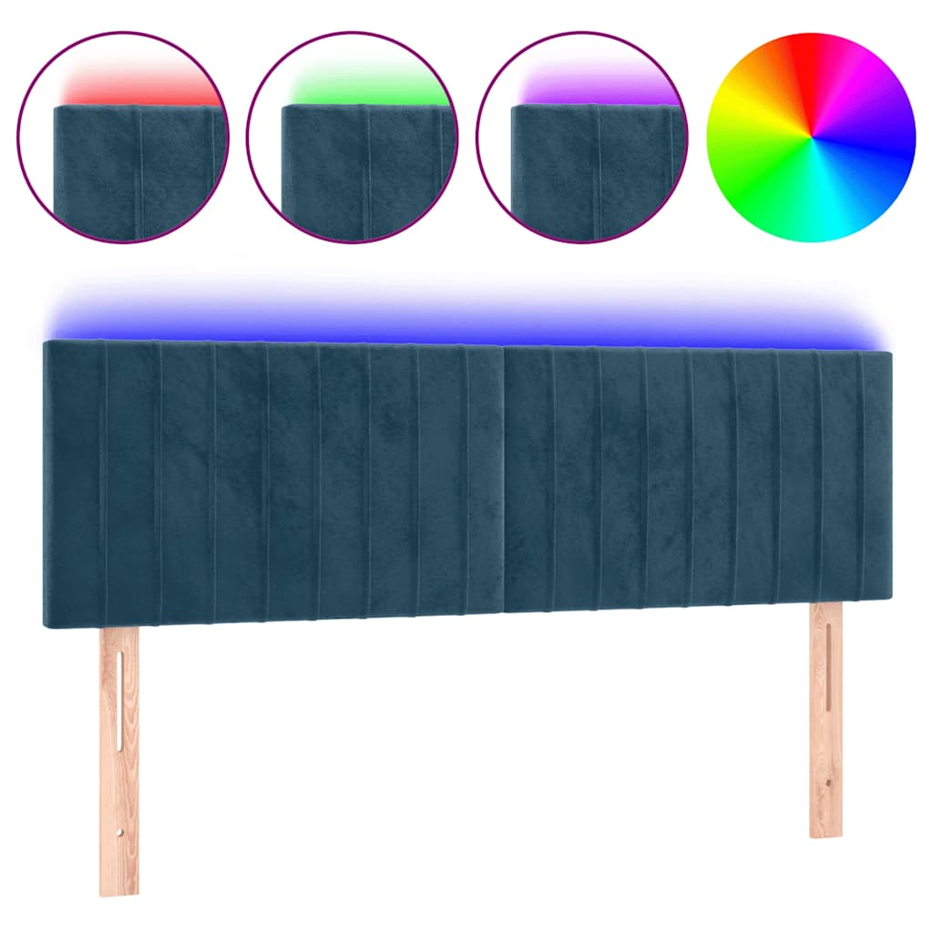 vidaXL Cabeceira de cama c/ luzes LED veludo 144x5x78/88cm azul-escuro