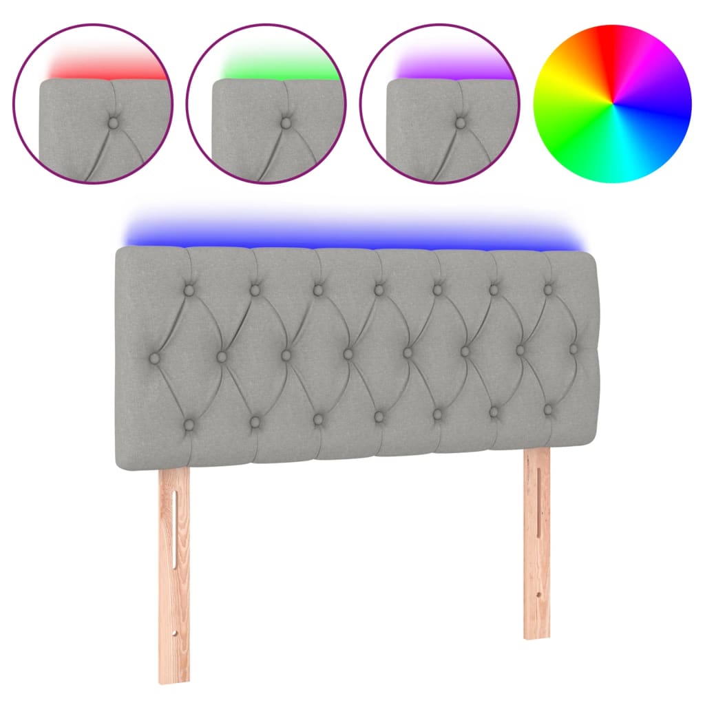 vidaXL Cabeceira de cama c/ luzes LED tecido 100x7x78/88cm cinza-claro