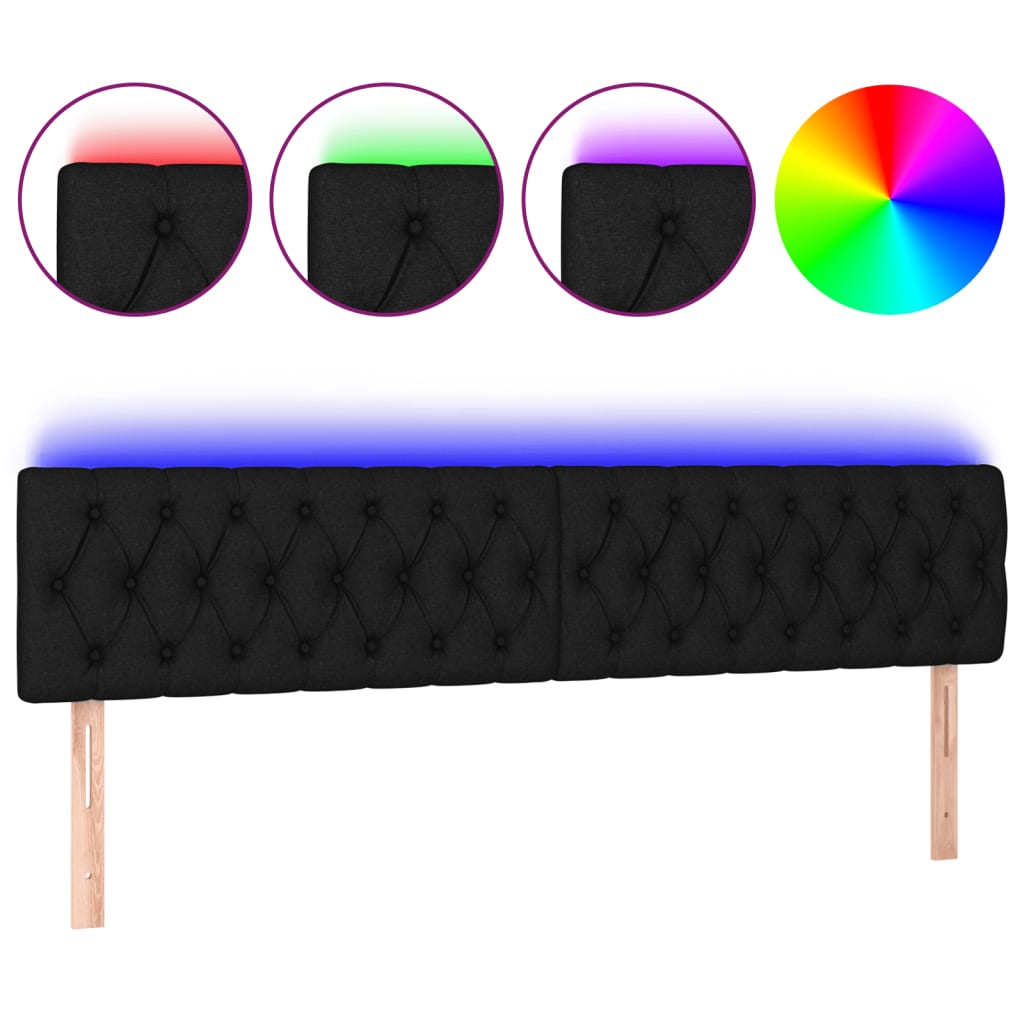 vidaXL Cabeceira de cama c/ luzes LED tecido 200x7x78/88 cm preto