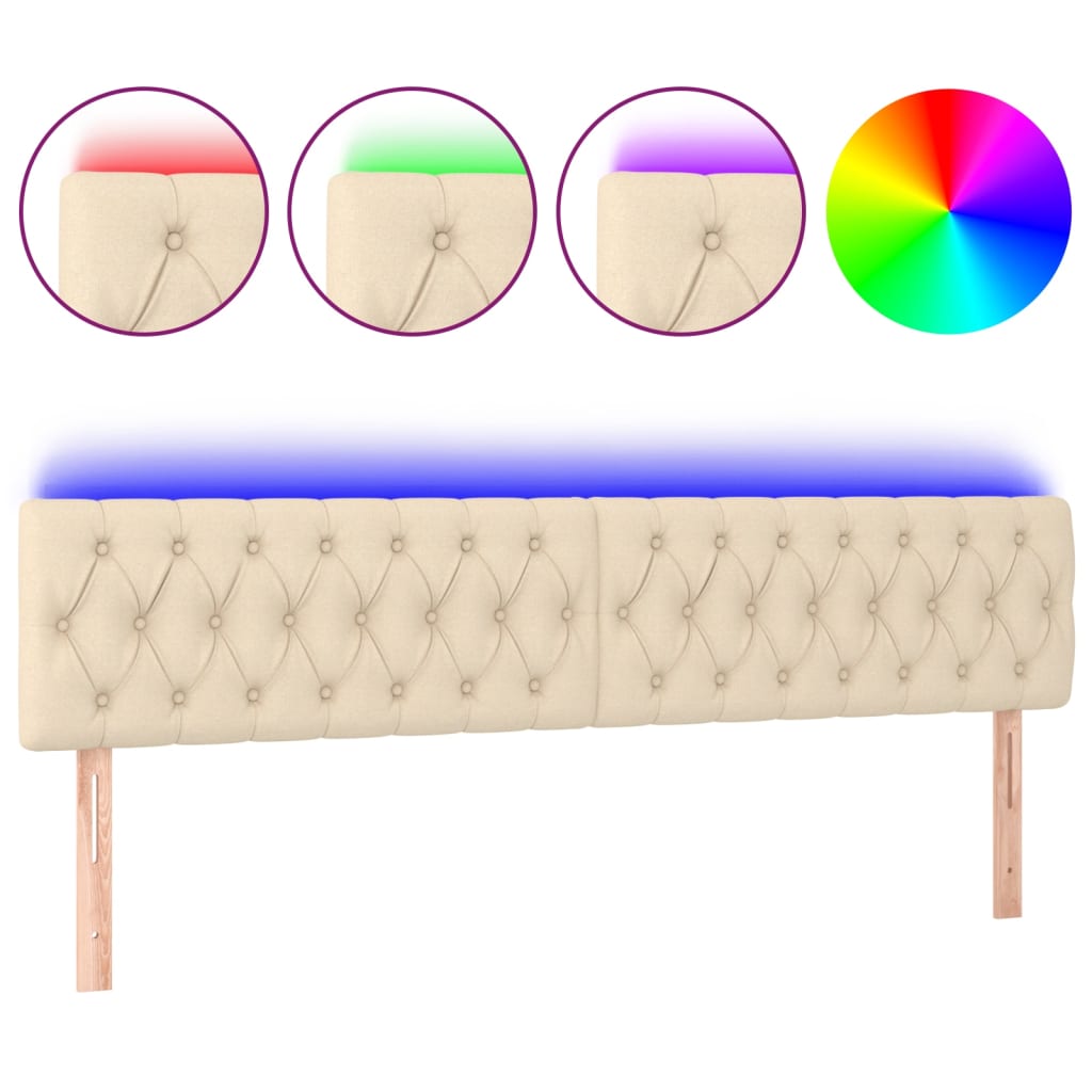 vidaXL Cabeceira de cama c/ luzes LED tecido 200x7x78/88 cm cor creme