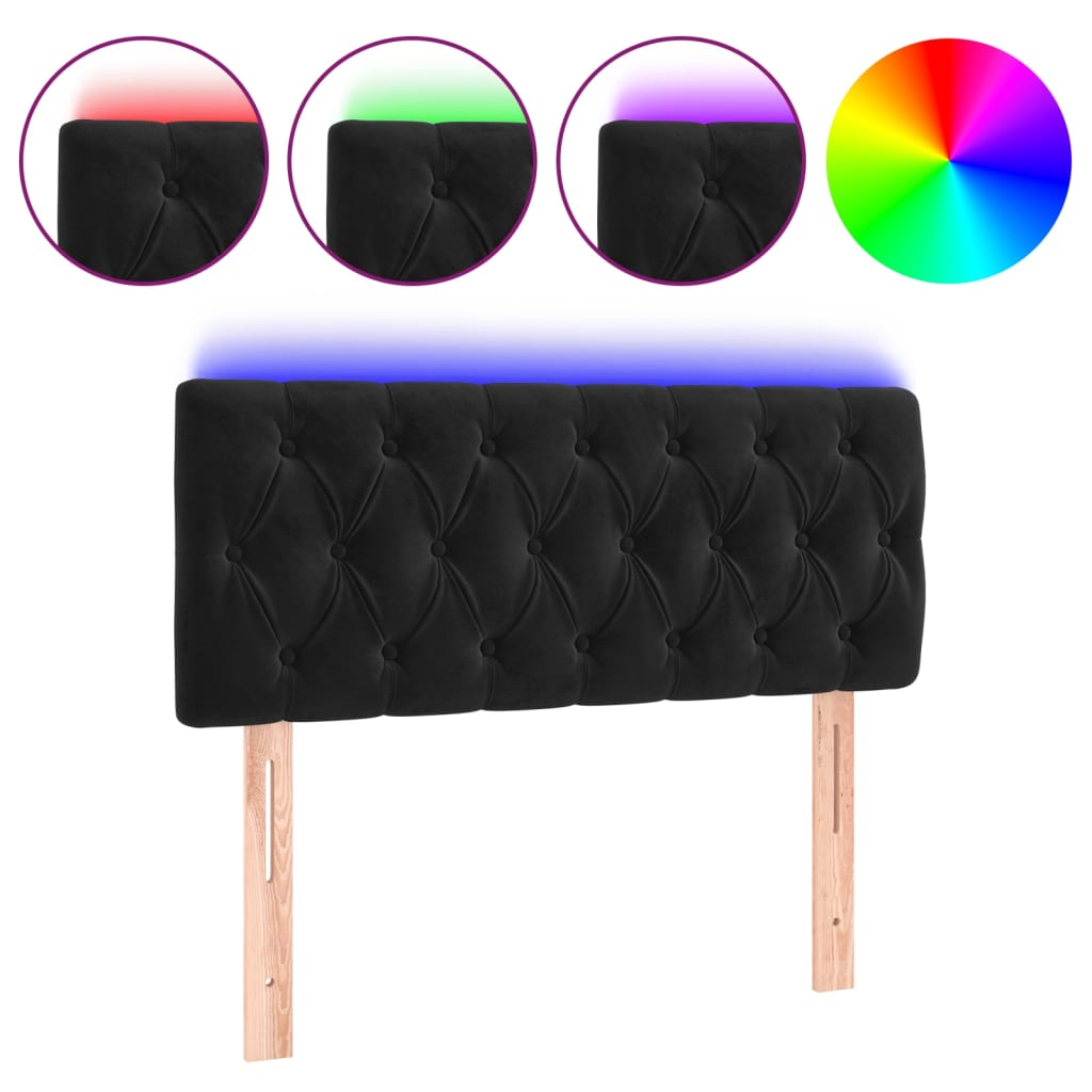 vidaXL Cabeceira de cama c/ luzes LED veludo 90x7x78/88 cm preto