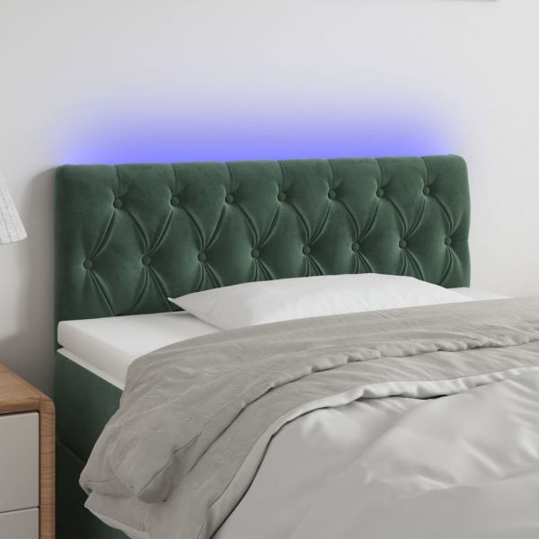 vidaXL Cabeceira de Cama C/luzes led Veludo 100x7x78/88cm Verde-escuro - 492675142