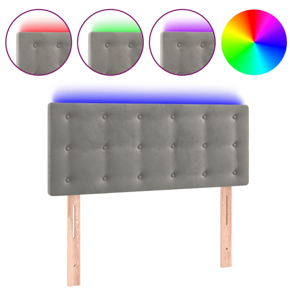 vidaXL Cabeceira de cama c/luzes LED veludo 100x5x78/88 cm cinza-claro