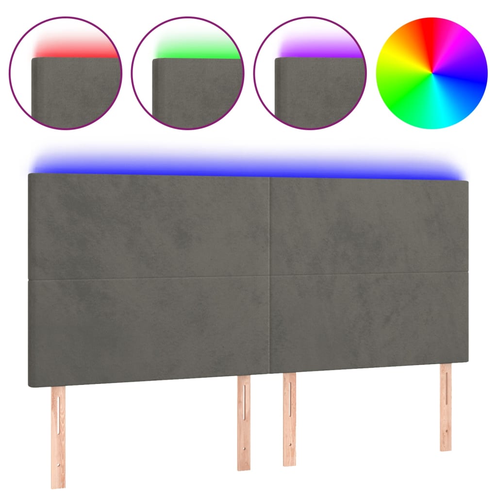 vidaXL Cabeceira de cama c/ LED veludo 200x5x118/128 cm cinza-escuro