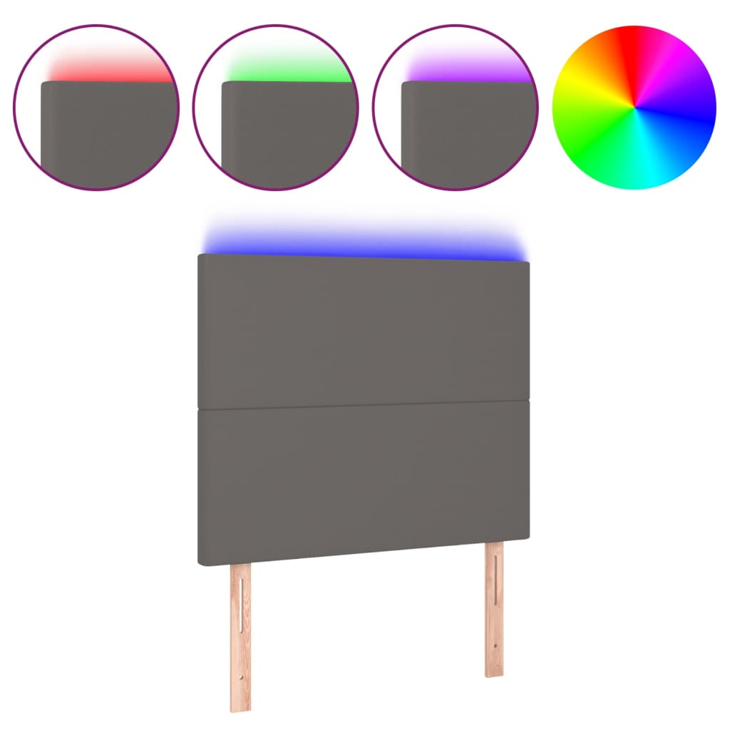 vidaXL Cabeceira cama c/ LED couro artif. 100x5x118/128 cm cinzento
