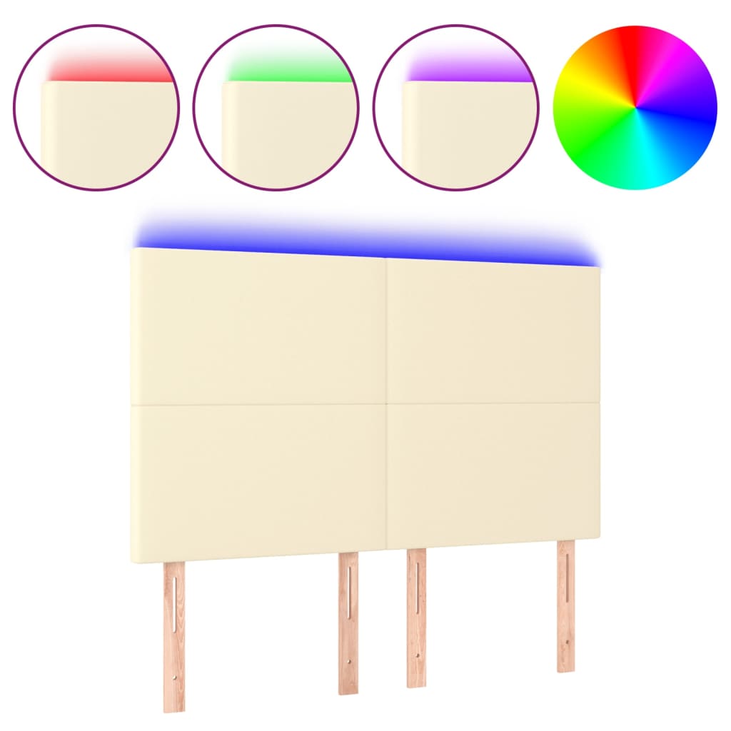 vidaXL Cabeceira cama c/ LED 144x5x118/128 cm couro artificial crème