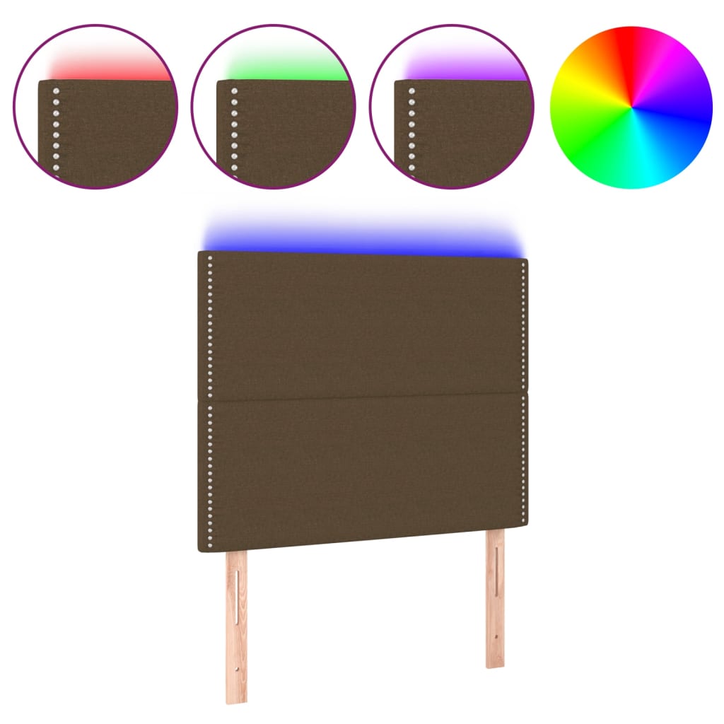 vidaXL Cabeceira de cama c/ luzes LED tecido 90x5x118/128 cm castanho