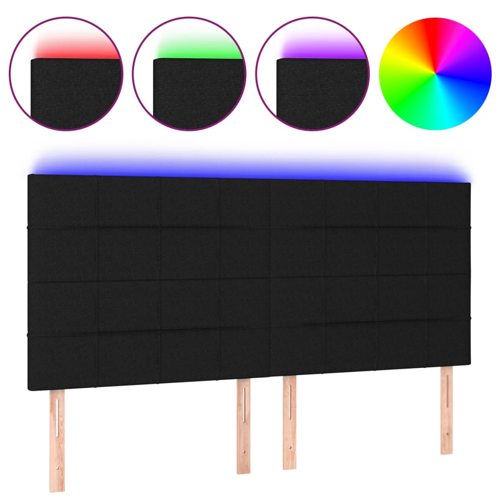 vidaXL Cabeceira de cama c/ luzes LED tecido 180x5x118/128 cm preto