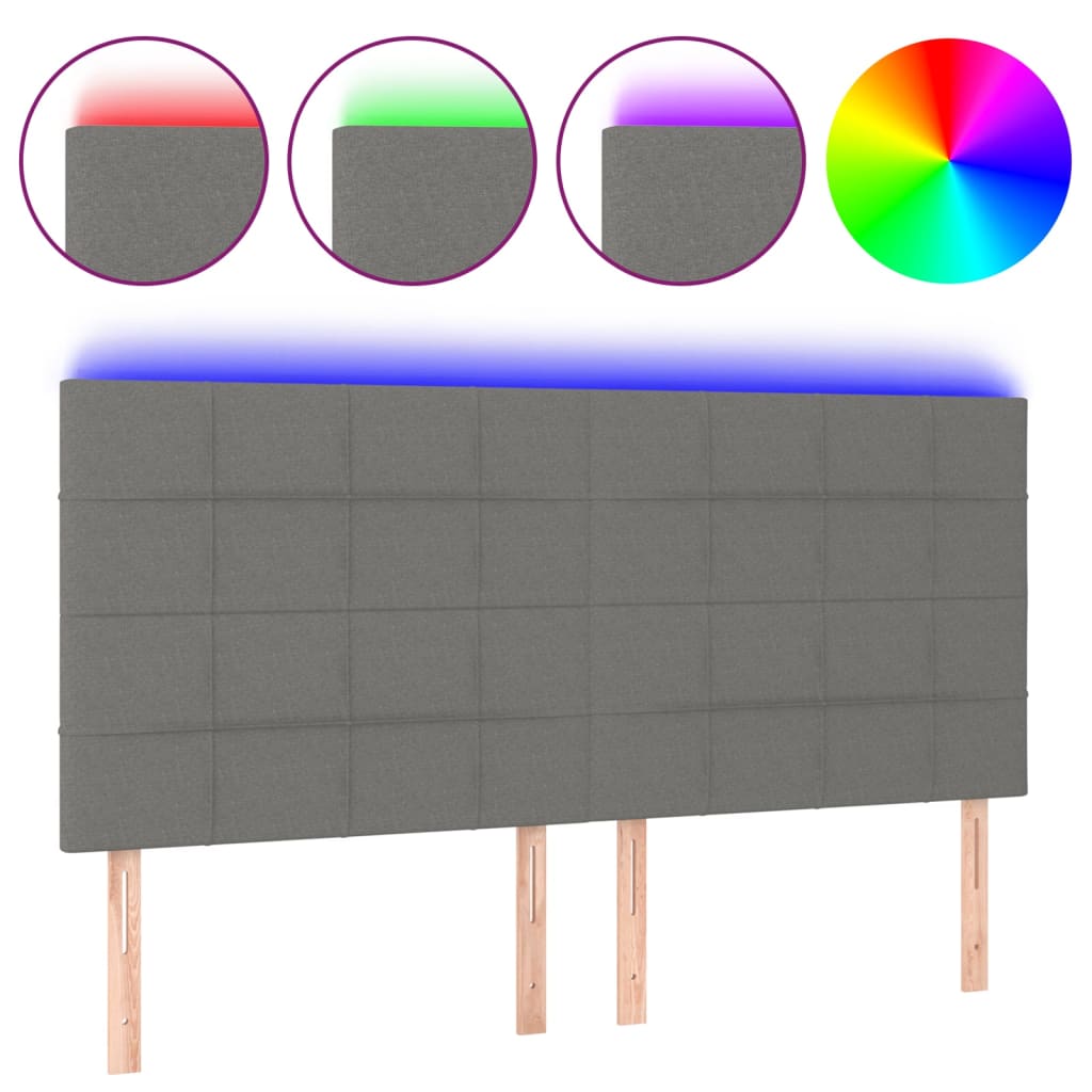 vidaXL Cabeceira de cama c/ LED tecido 200x5x118/128 cm cinza-escuro