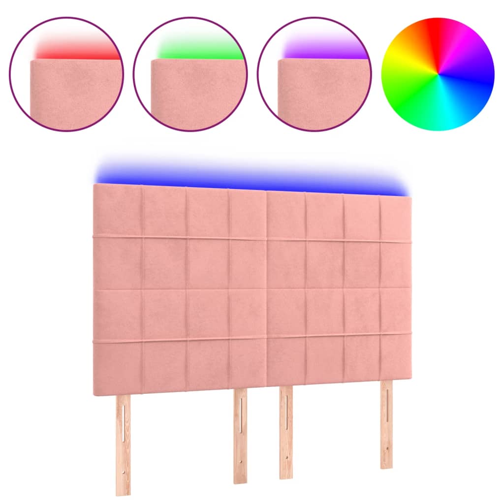 vidaXL Cabeceira de cama c/ luzes LED veludo 144x5x118/128 cm rosa
