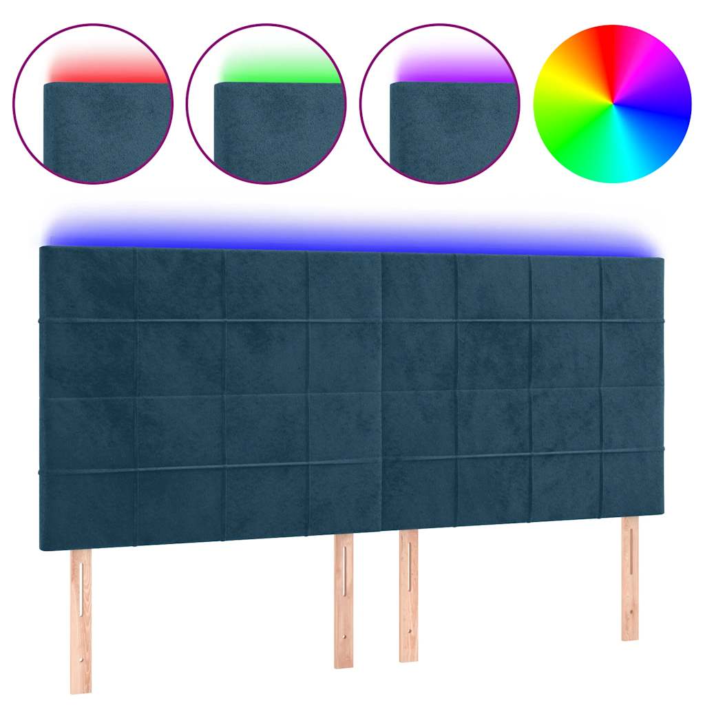 vidaXL Cabeceira cama c/ luzes LED veludo 200x5x118/128cm azul-escuro