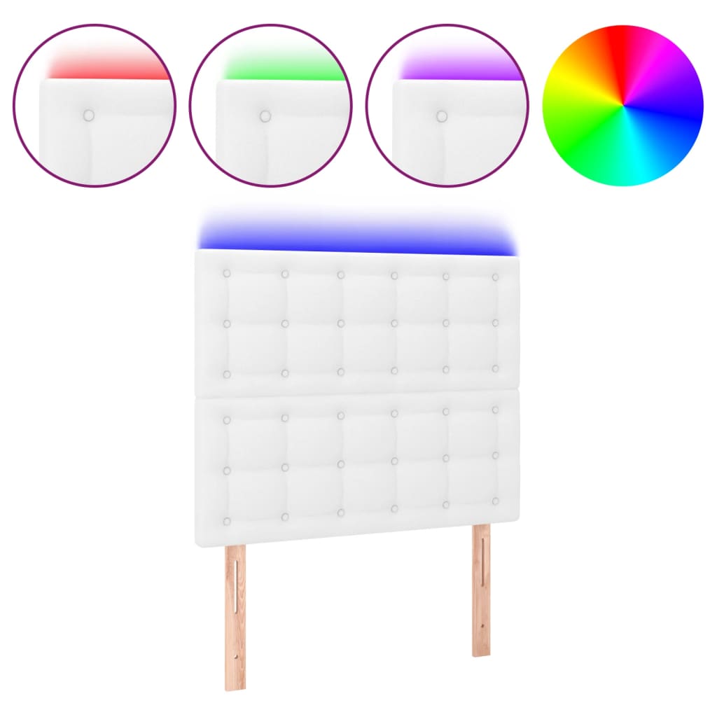 vidaXL Cabeceira cama c/ LED couro artificial 90x5x118/128 cm branco