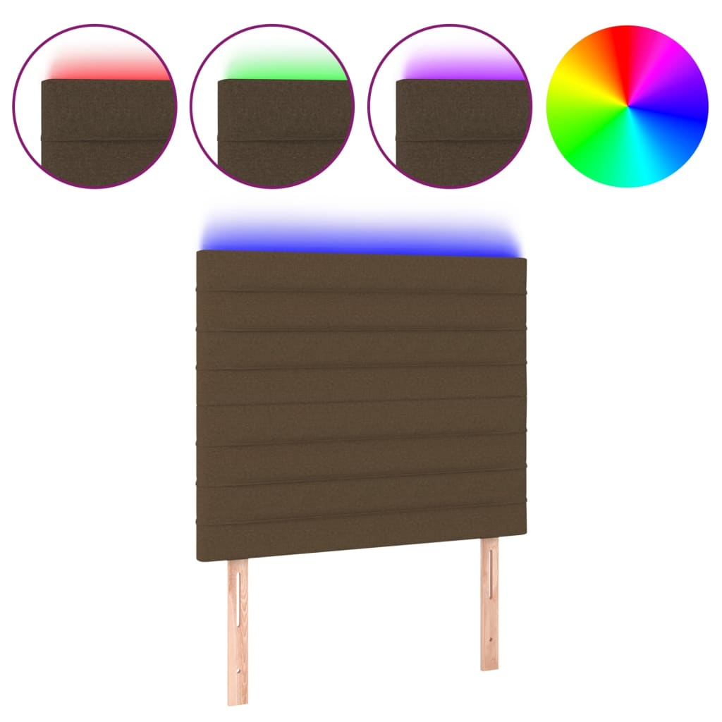 vidaXL Cabeceira de cama c/ luzes LED tecido 100x5x118/128cm castanho