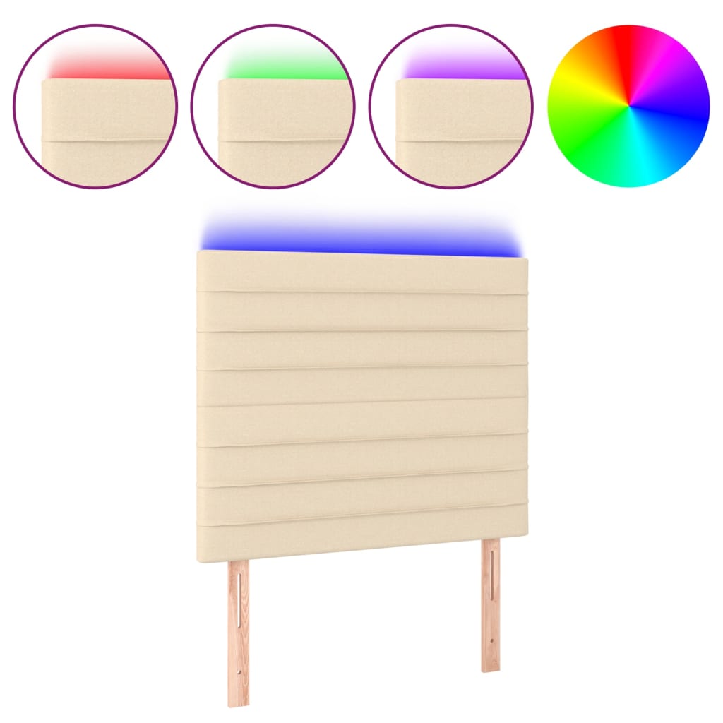vidaXL Cabeceira cama c/ LED tecido 100x5x118/128 cm crème