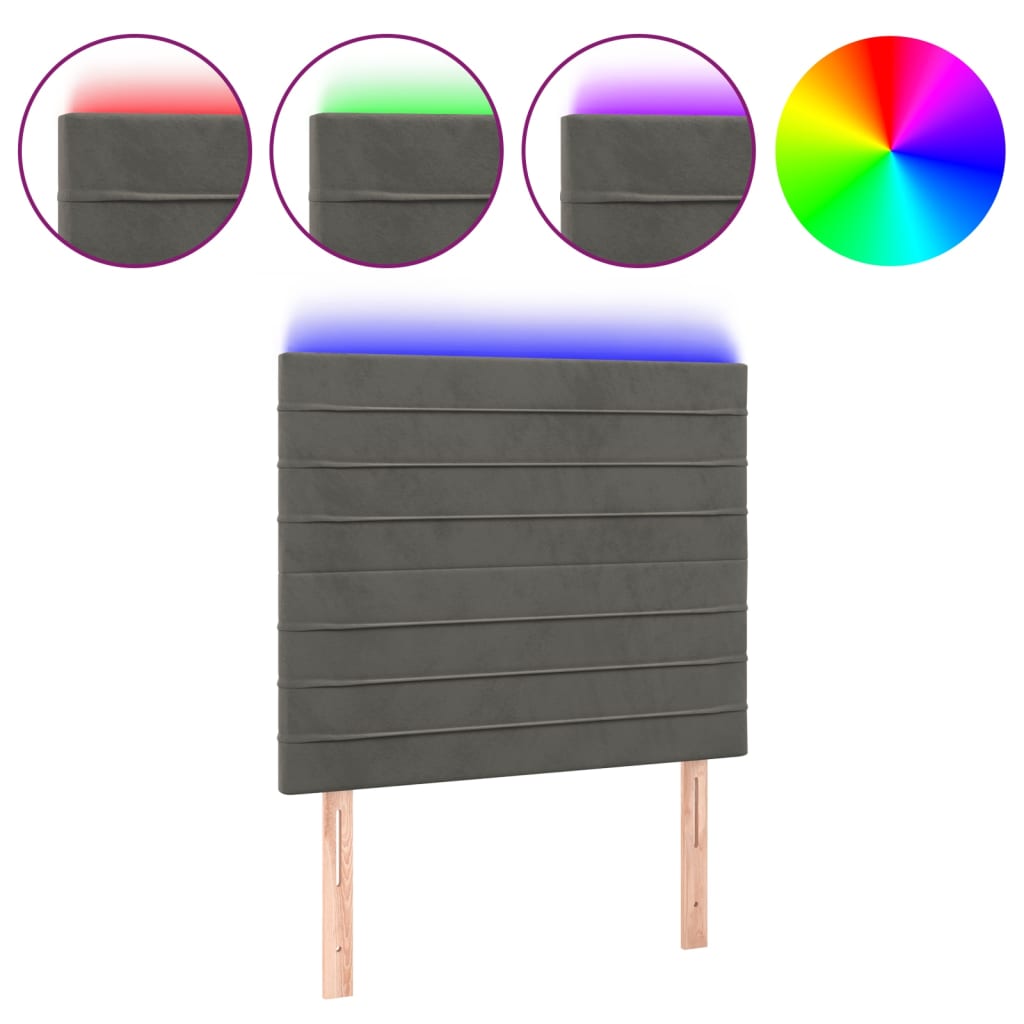 vidaXL Cabeceira de cama c/ LED veludo 90x5x118/128 cm cinza-escuro