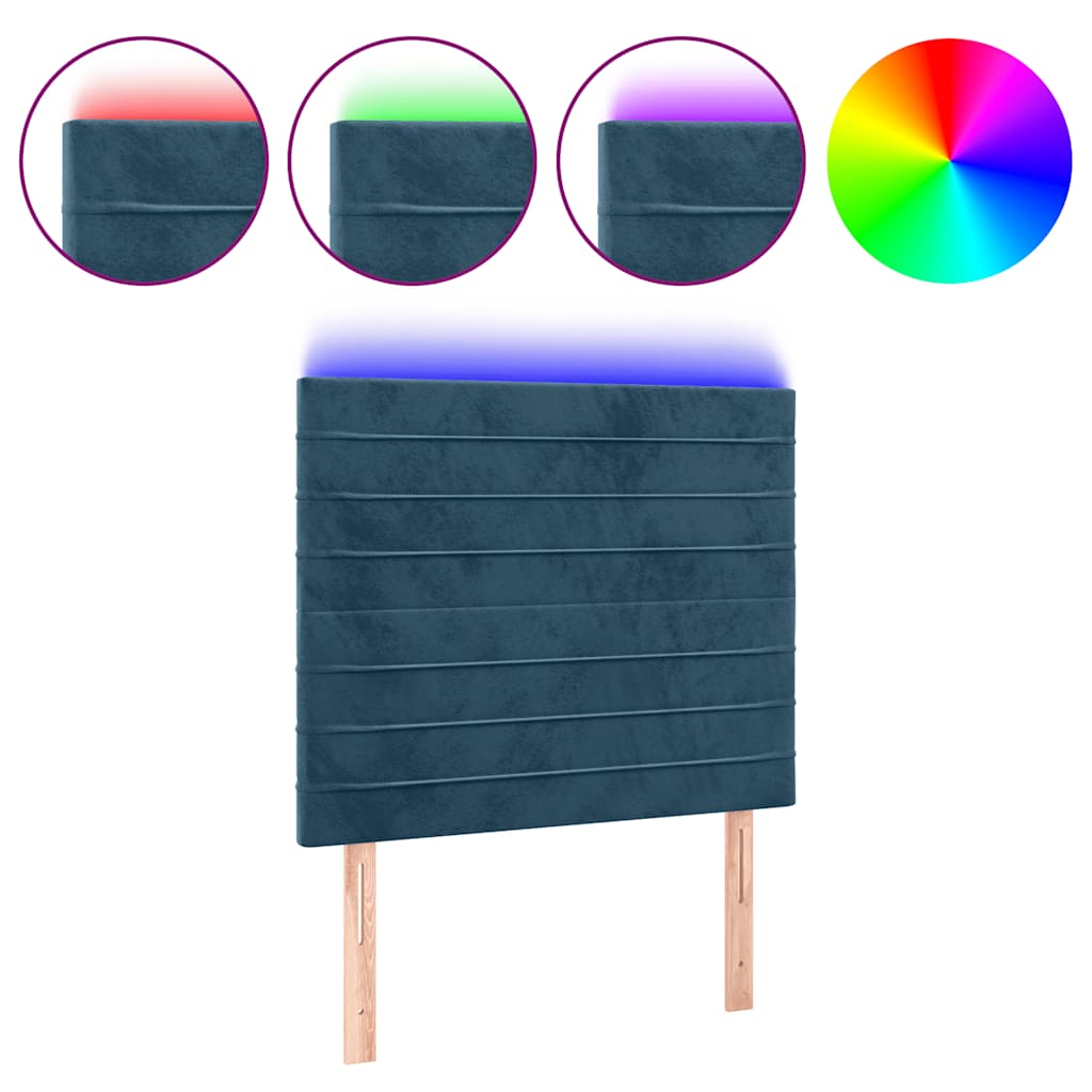 vidaXL Cabeceira cama c/ luzes LED veludo 100x5x118/128cm azul-escuro