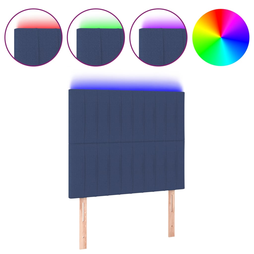 vidaXL Cabeceira cama c/ LED tecido 100x5x118/128 cm azul