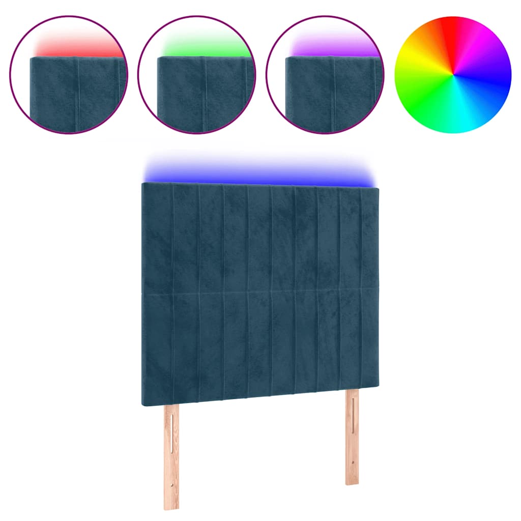 vidaXL Cabeceira cama c/ luzes LED veludo 90x5x118/128cm azul-escuro