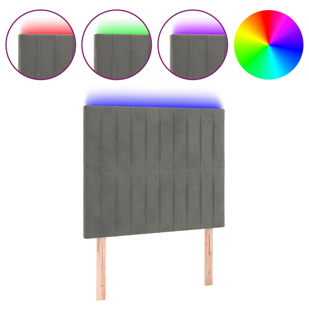 vidaXL Cabeceira cama c/ luzes LED veludo 100x5x118/128cm cinza-claro