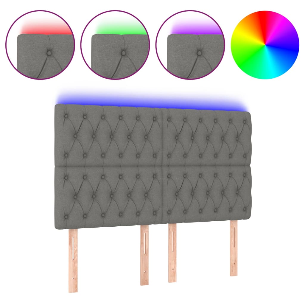 vidaXL Cabeceira de cama c/ LED tecido 160x7x118/128 cm cinza-escuro