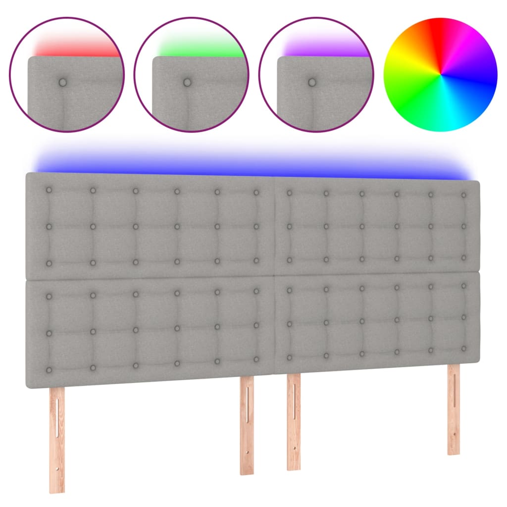 vidaXL Cabeceira cama c/ luzes LED tecido 180x5x118/128cm cinza-claro