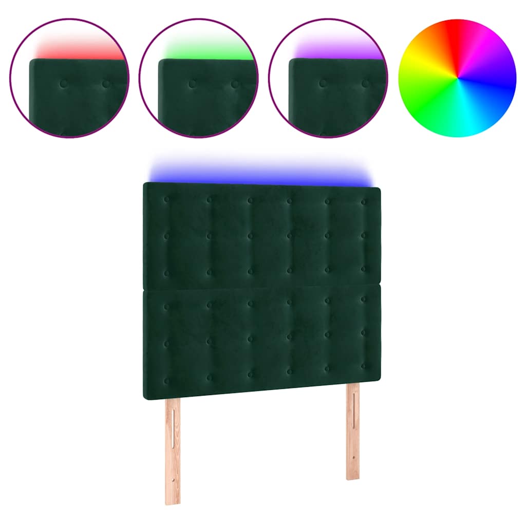 vidaXL Cabeceira de cama c/ LED veludo 100x5x118/128 cm verde-escuro