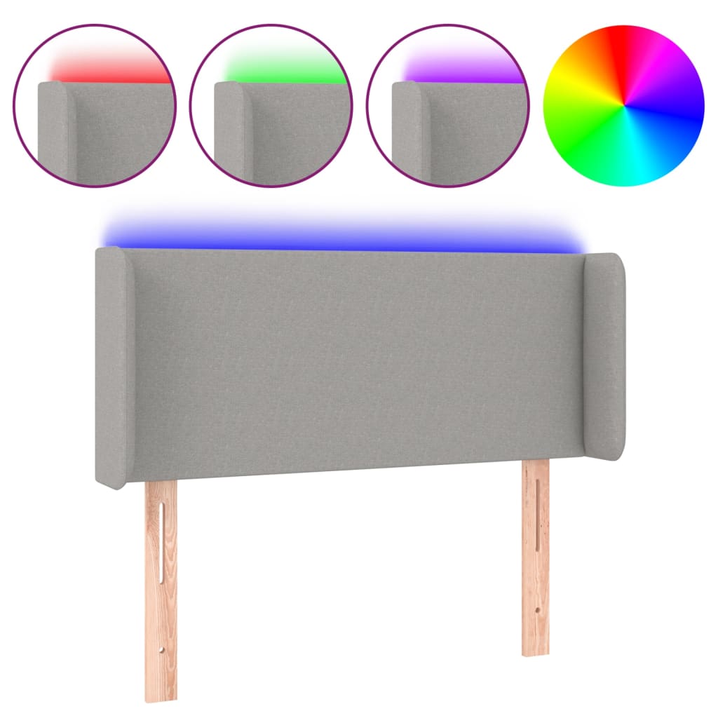 vidaXL Cabeceira cama c/ luzes LED tecido 103x16x78/88 cm cinza-claro
