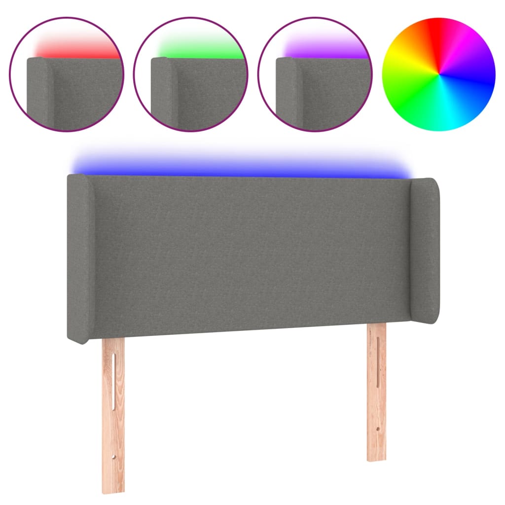 vidaXL Cabeceira cama c/ luzes LED tecido 103x16x78/88cm cinza-escuro