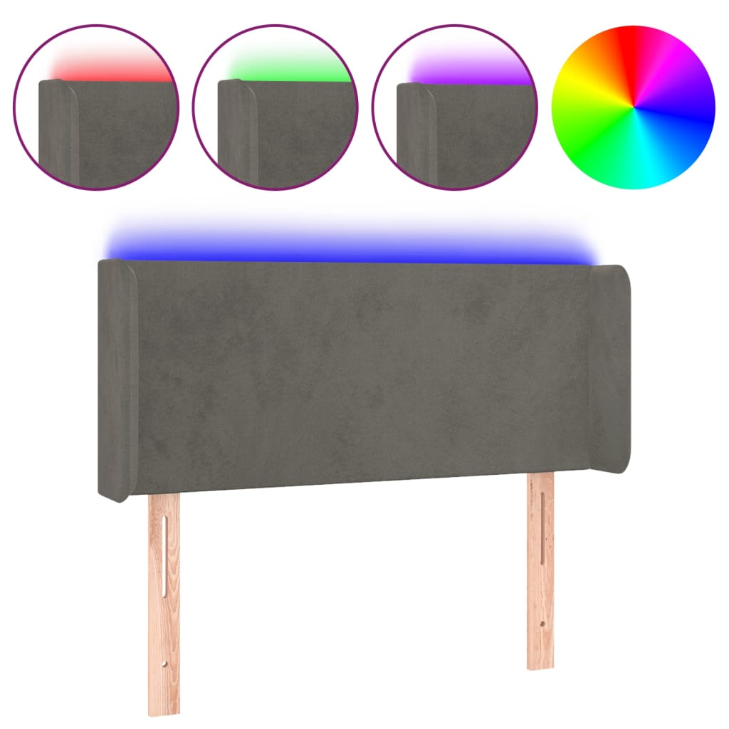 vidaXL Cabeceira cama c/ luzes LED veludo 83x16x78/88cm cinza-escuro
