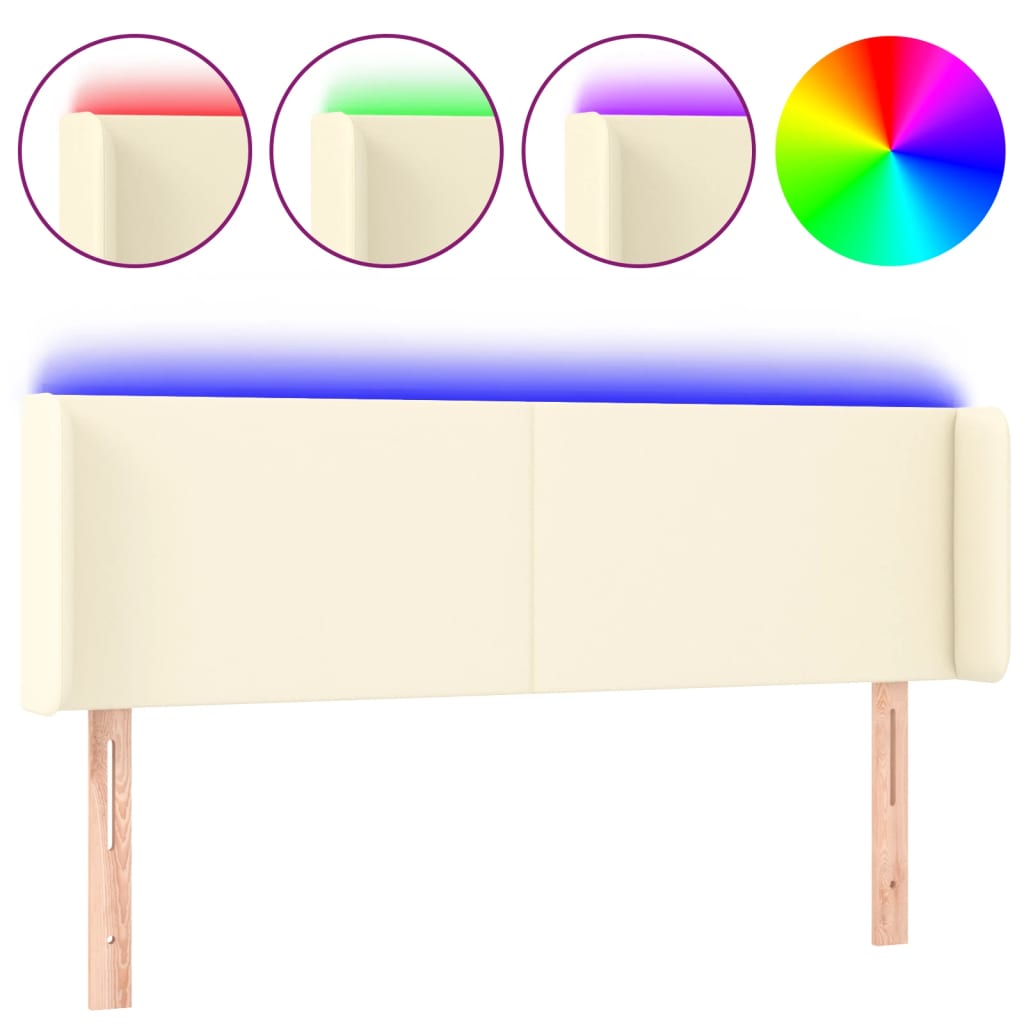 vidaXL Cabeceira de cama c/ LED 147x16x78/88 cm couro artificial crème