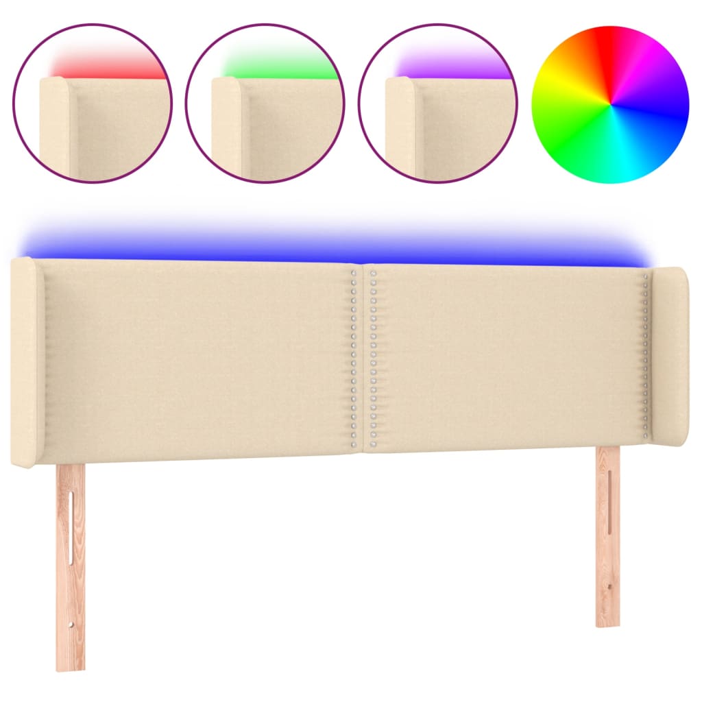 vidaXL Cabeceira de cama c/ luzes LED tecido 147x16x78/88 cm cor creme
