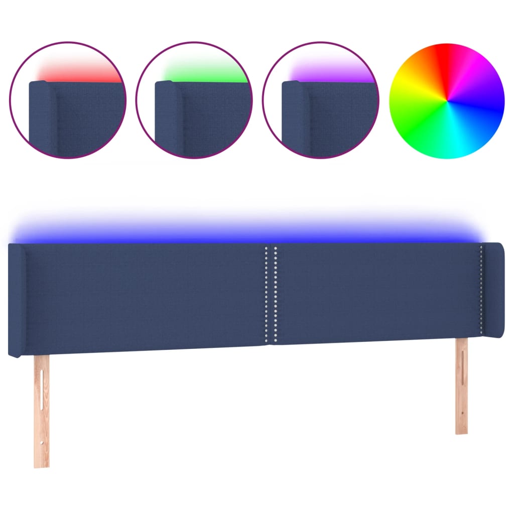 vidaXL Cabeceira de cama c/ luzes LED tecido 183x16x78/88 cm azul