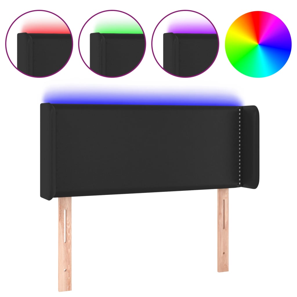 vidaXL Cabeceira de cama c/ LED couro artificial 93x16x78/88 cm preto