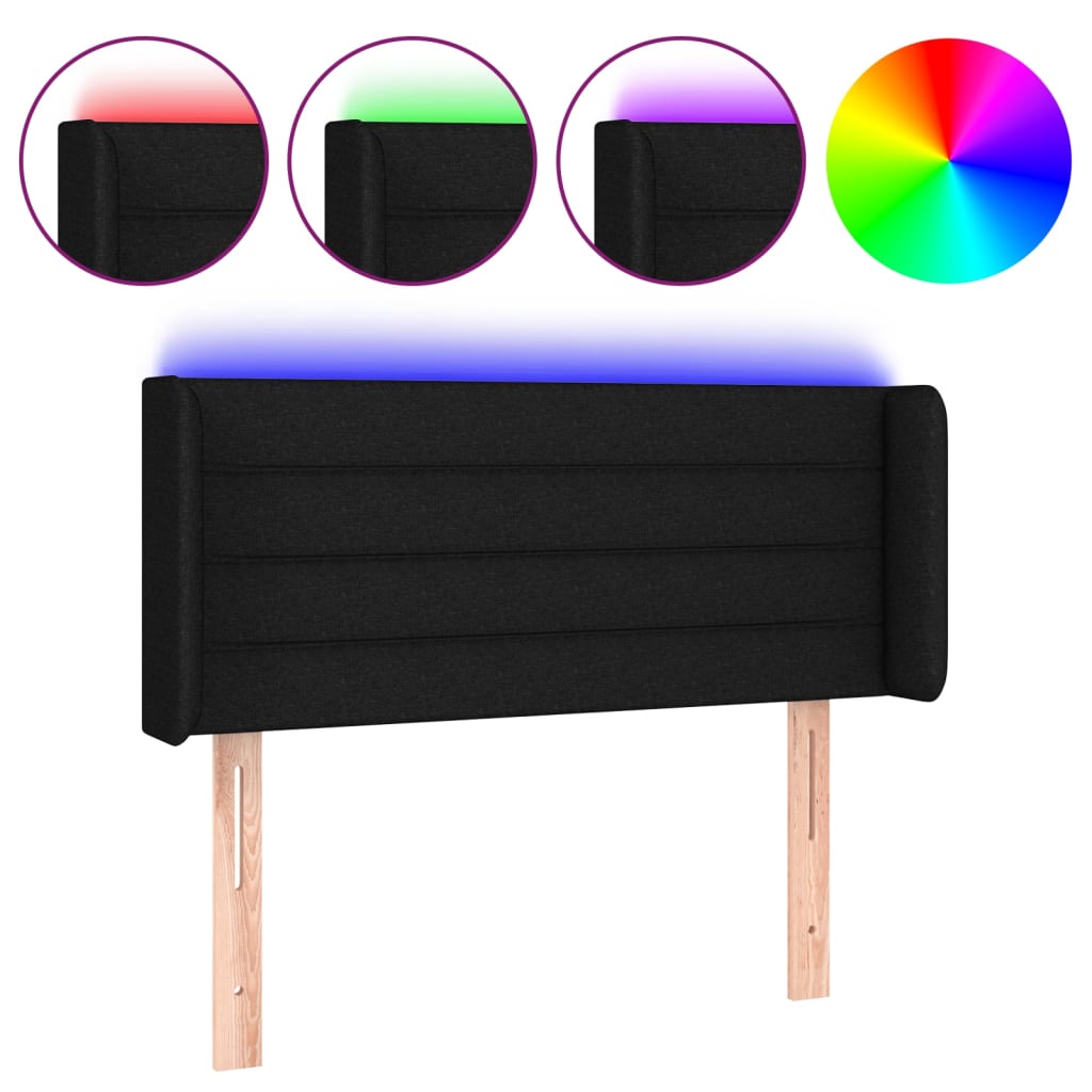 vidaXL Cabeceira de cama c/ luzes LED tecido 103x16x78/88 cm preto