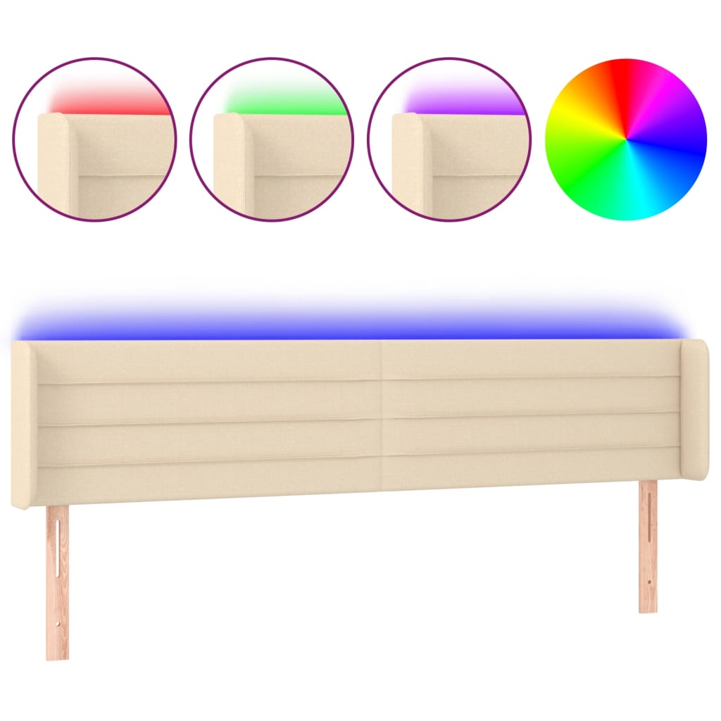 vidaXL Cabeceira de cama c/ luzes LED tecido 203x16x78/88 cm cor creme