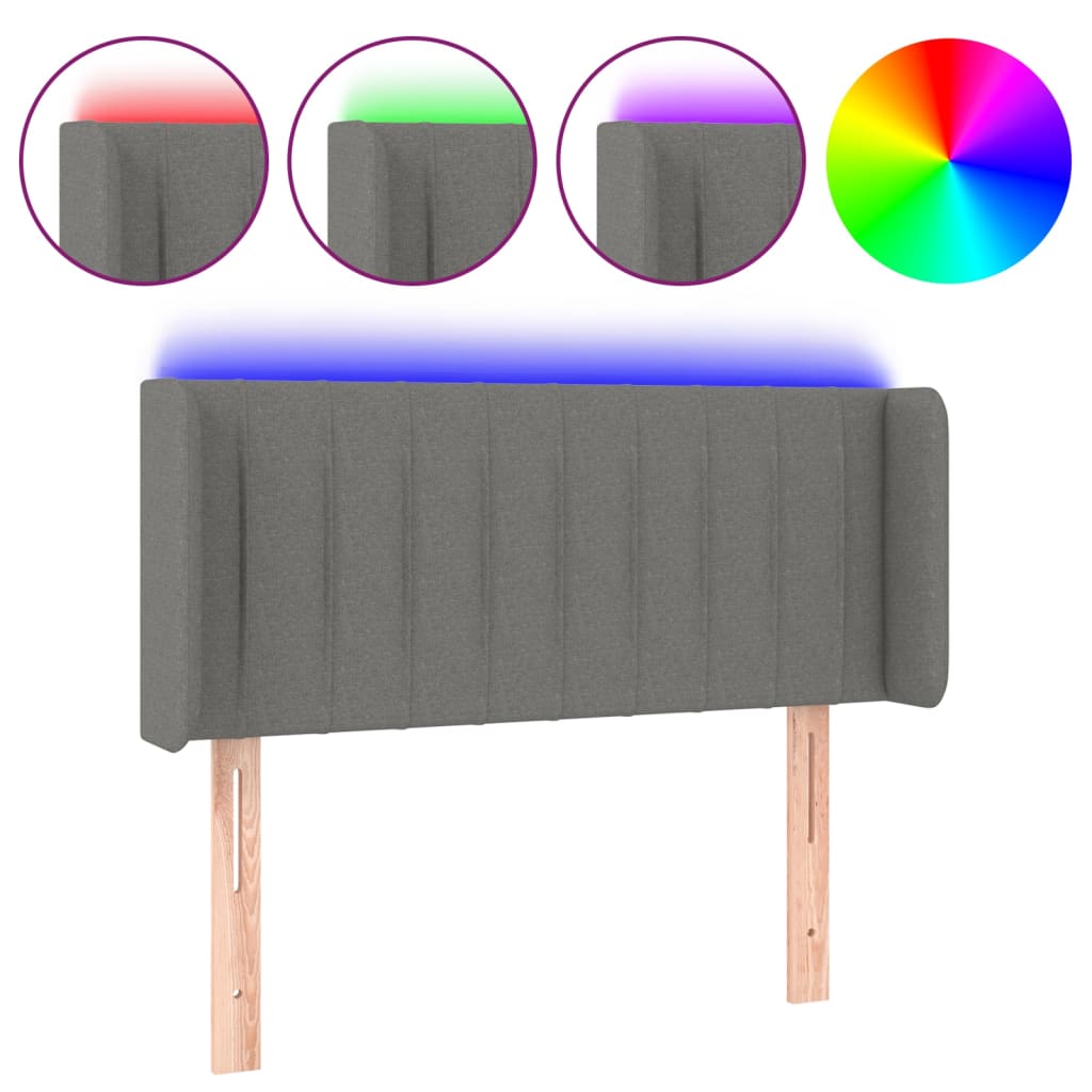 vidaXL Cabeceira cama c/ luzes LED tecido 93x16x78/88cm cinza-escuro