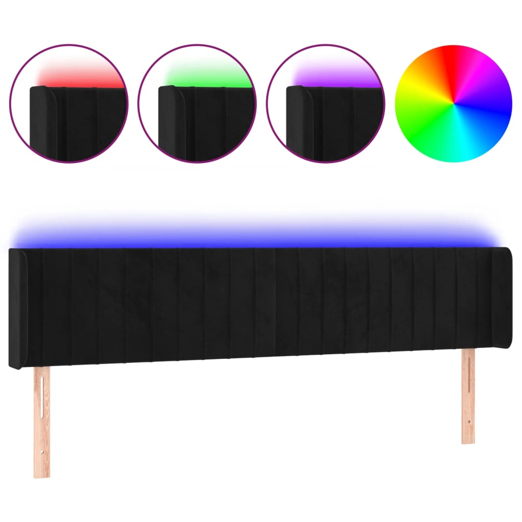 vidaXL Cabeceira de cama c/ luzes LED veludo 203x16x78/88 cm preto