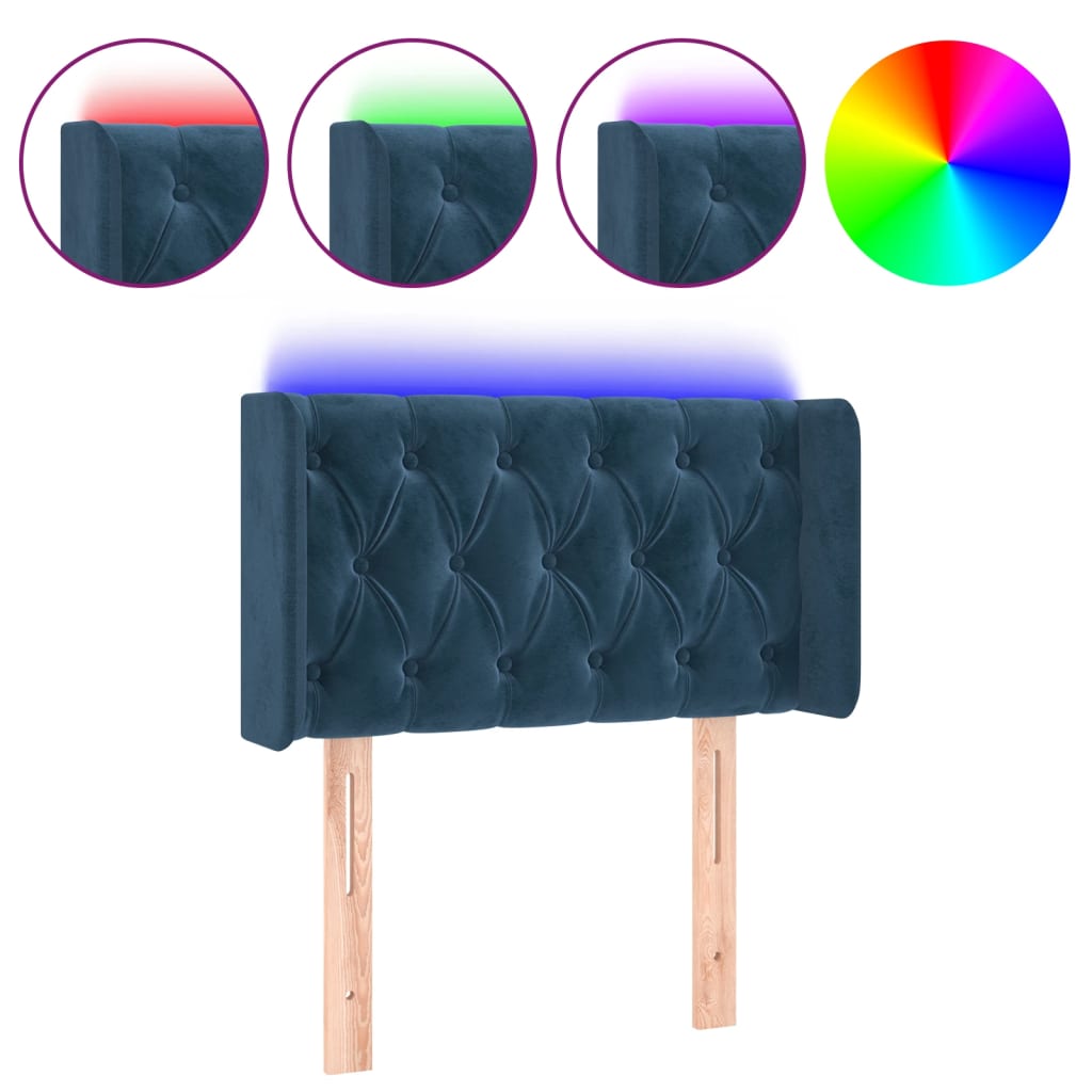 vidaXL Cabeceira de cama c/ luzes LED veludo 83x16x78/88cm azul-escuro