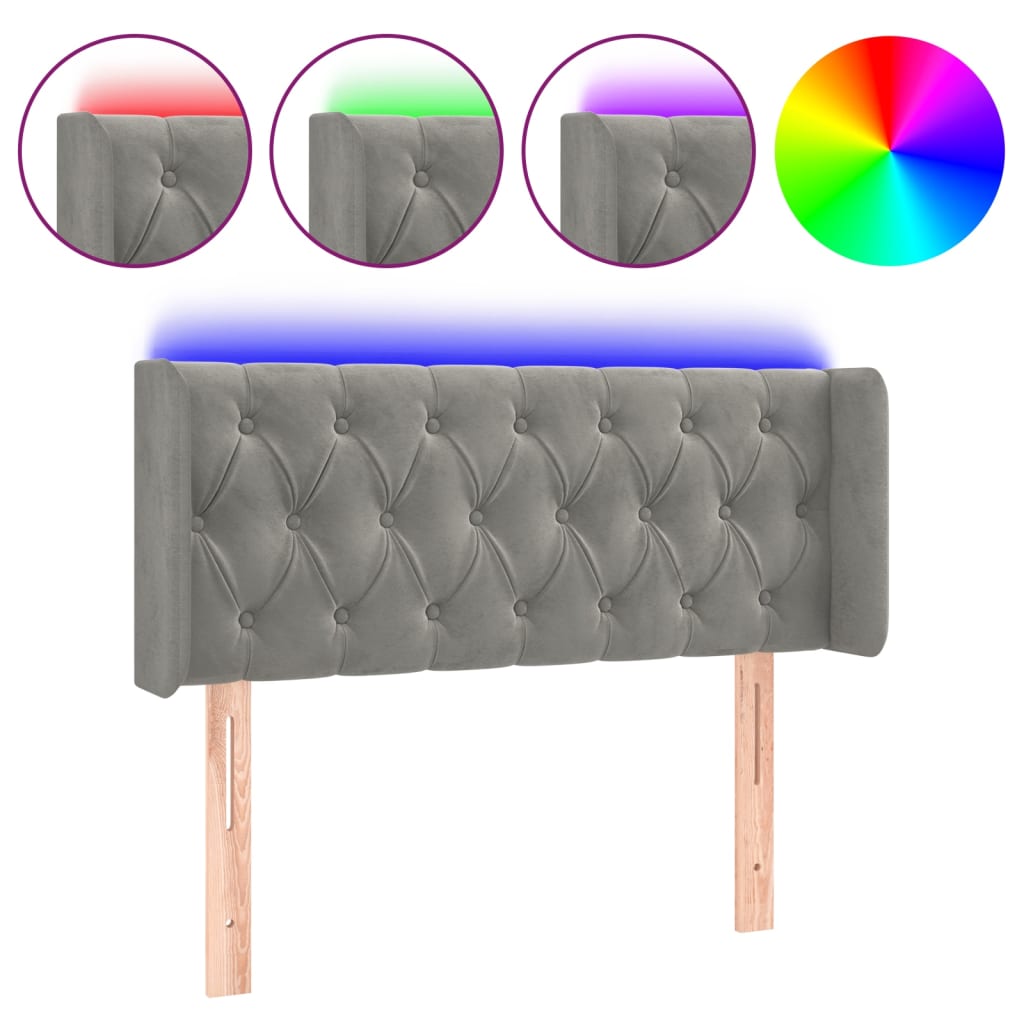 vidaXL Cabeceira de cama c/ luzes LED veludo 93x16x78/88cm cinza-claro